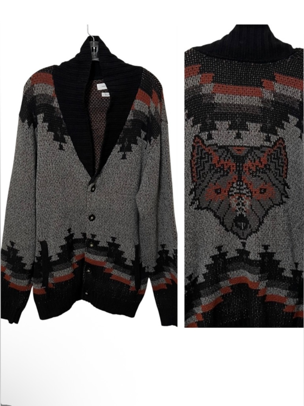 Urban Outfitter Mens Southwestern Aztec Fox Grandpa Sweater Cardigan Size Medium